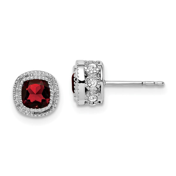 10k White Gold Cushion Garnet and Diamond Earrings-WBC-EM7092-GA-019-1WA