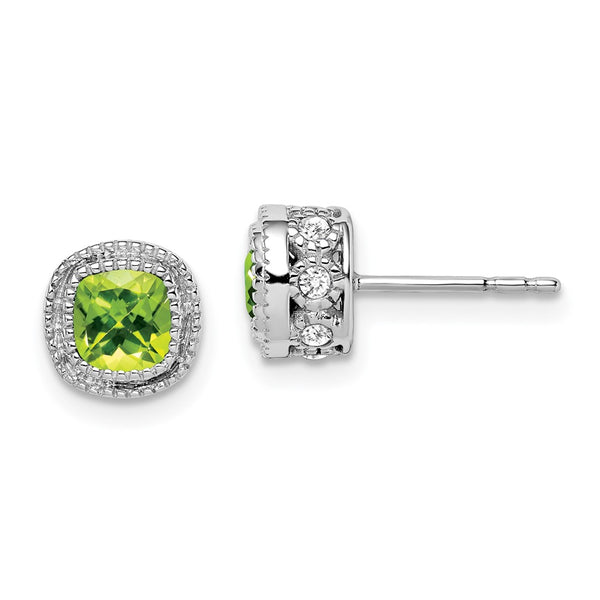 10k White Gold Cushion Peridot and Diamond Earrings-WBC-EM7092-PE-019-1WA