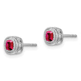 14k White Gold Cushion Ruby and Diamond Earrings-WBC-EM7092-RU-010-WA