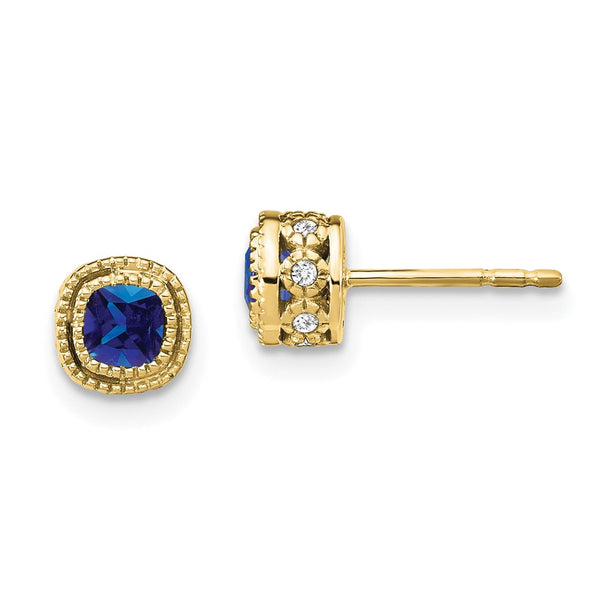 10k Cushion Sapphire and Diamond Earrings-WBC-EM7092-SA-010-1YA