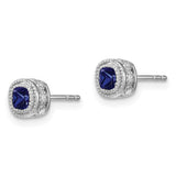 14k White Gold Cushion Sapphire and Diamond Earrings-WBC-EM7092-SA-010-WA