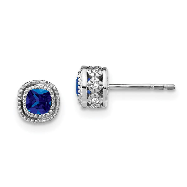 14k White Gold Cushion Sapphire and Diamond Earrings-WBC-EM7092-SA-010-WA