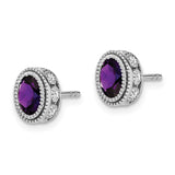 14k White Gold Oval Amethyst and Diamond Earrings-WBC-EM7093-AM-019-WA