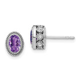 14k White Gold Oval Amethyst and Diamond Earrings-WBC-EM7093-AM-019-WA