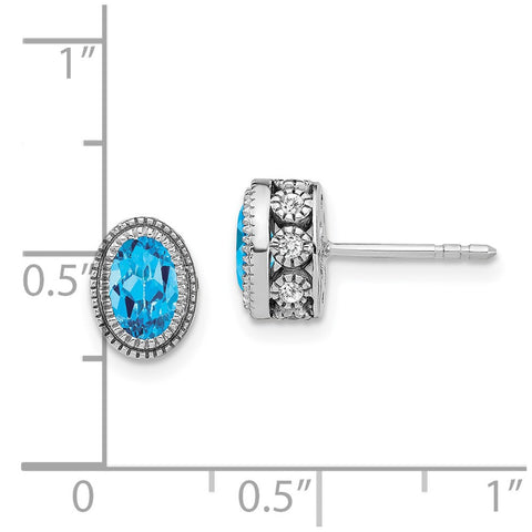 14k White Gold Oval Blue Topaz and Diamond Earrings-WBC-EM7093-BT-019-WA