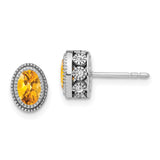 14k White Gold Oval Citrine and Diamond Earrings-WBC-EM7093-CI-019-WA