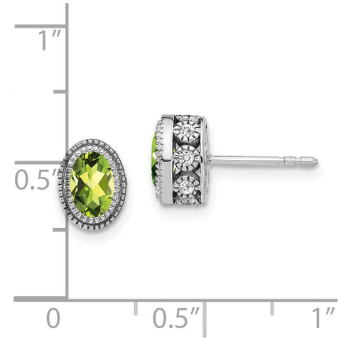 14k White Gold Oval Peridot and Diamond Earrings-WBC-EM7093-PE-019-WA