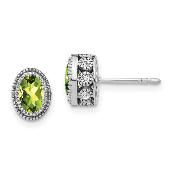 14k White Gold Oval Peridot and Diamond Earrings-WBC-EM7093-PE-019-WA