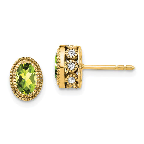 14k Oval Peridot and Diamond Earrings-WBC-EM7093-PE-019-YA