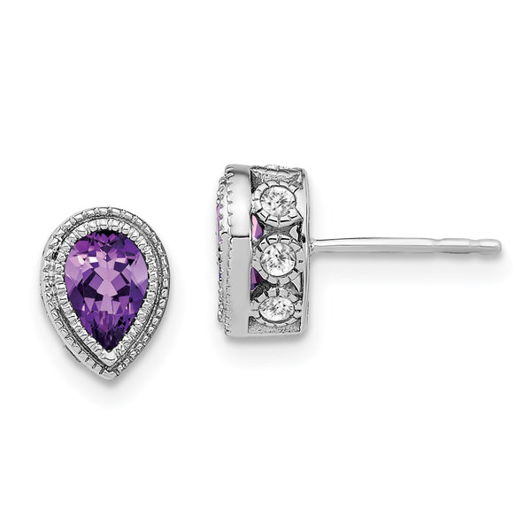 14k White Gold Pear Amethyst and Diamond Earrings-WBC-EM7094-AM-032-WA