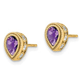 14k Pear Amethyst and Diamond Earrings-WBC-EM7094-AM-032-YA