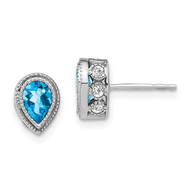 14k White Gold Pear Blue Topaz and Diamond Earrings-WBC-EM7094-BT-032-WA