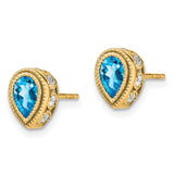 14k Pear Blue Topaz and Diamond Earrings-WBC-EM7094-BT-032-YA