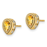 14k Pear Citrine and Diamond Earrings-WBC-EM7094-CI-032-YA