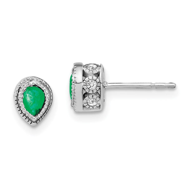 14k White Gold Emerald and Diamond Earrings-WBC-EM7094-EM-015-WA