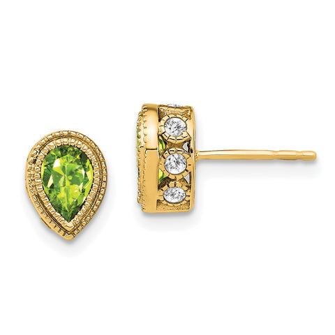 14k Pear Peridot and Diamond Earrings-WBC-EM7094-PE-032-YA