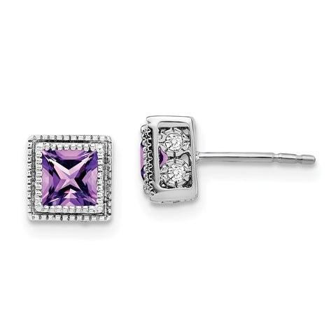 14k White Gold Square Amethyst and Diamond Earrings-WBC-EM7096-AM-016-WA