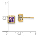 14k Square Amethyst and Diamond Earrings-WBC-EM7096-AM-016-YA