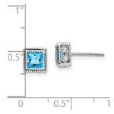 14k White Gold Square Blue Topaz and Diamond Earrings-WBC-EM7096-BT-016-WA