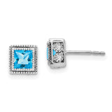 14k White Gold Square Blue Topaz and Diamond Earrings-WBC-EM7096-BT-016-WA