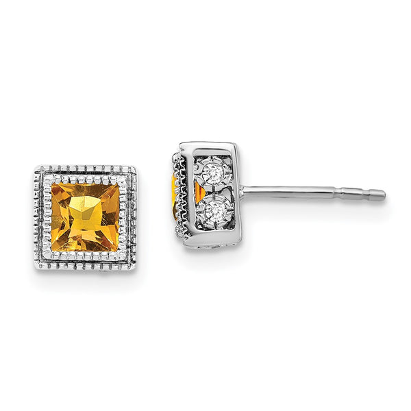 14k White Gold Square Citrine and Diamond Earrings-WBC-EM7096-CI-016-WA