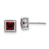 14k White Gold Square Garnet and Diamond Earrings-WBC-EM7096-GA-016-WA