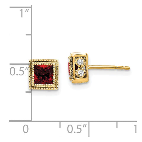 14k Square Garnet and Diamond Earrings-WBC-EM7096-GA-016-YA