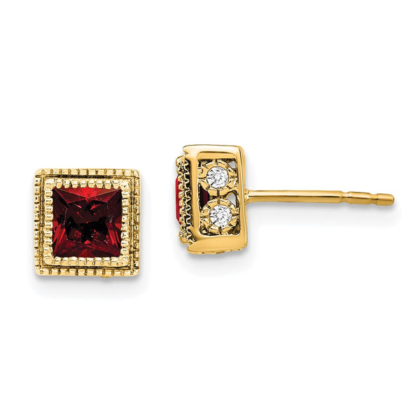 14k Square Garnet and Diamond Earrings-WBC-EM7096-GA-016-YA