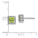 14k White Gold Square Peridot and Diamond Earrings-WBC-EM7096-PE-016-WA