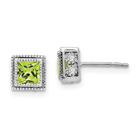 14k White Gold Square Peridot and Diamond Earrings-WBC-EM7096-PE-016-WA