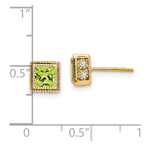 14k Square Peridot and Diamond Earrings-WBC-EM7096-PE-016-YA