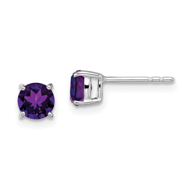 14k White Gold Round Amethyst Earrings-WBC-EM7097-AM-W