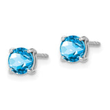 14k White Gold Round Blue Topaz Earrings-WBC-EM7097-BT-W