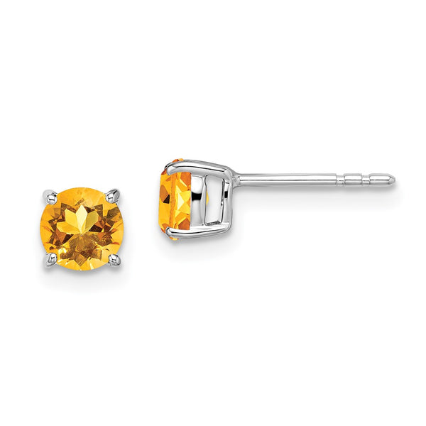 14k White Gold Round Citrine Earrings-WBC-EM7097-CI-W