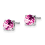 14k White Gold Round Created Pink Sapphire Earrings-WBC-EM7097-CPS-W