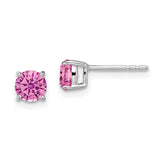 14k White Gold Round Created Pink Sapphire Earrings-WBC-EM7097-CPS-W