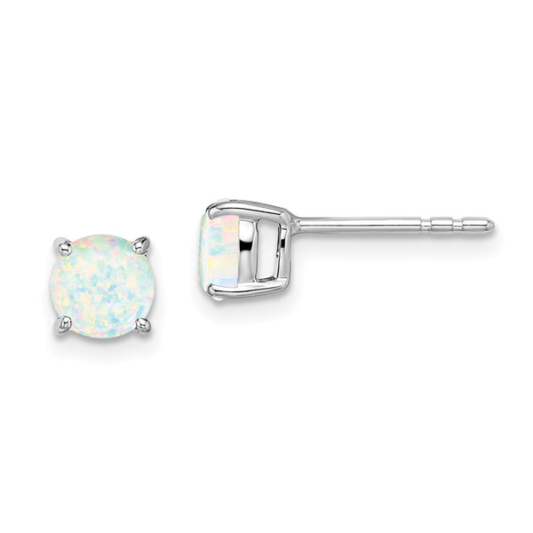 14k White Gold Round Created Opal Earrings-WBC-EM7097-OP-W