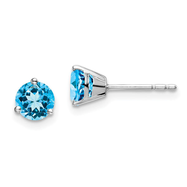 14k White Gold Round Blue Topaz Earrings-WBC-EM7098-BT-W