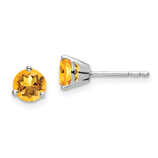 14k White Gold Round Citrine Earrings-WBC-EM7098-CI-W