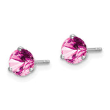 14k White Gold Round Created Pink Sapphire Earrings-WBC-EM7098-CPS-W