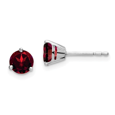 14k White Gold Round Garnet Earrings-WBC-EM7098-GA-W