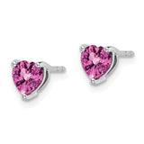 14k White Gold Heart Created Pink Sapphire Earrings-WBC-EM7099-CPS-W