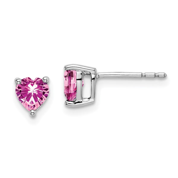 14k White Gold Heart Created Pink Sapphire Earrings-WBC-EM7099-CPS-W