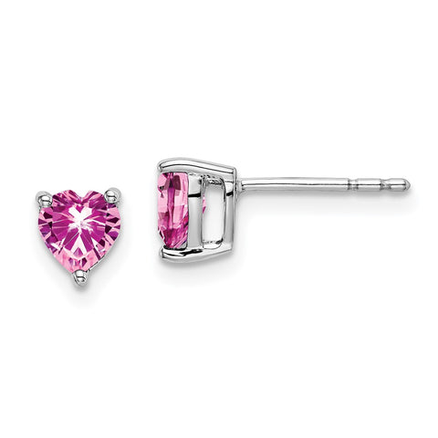 14k White Gold Heart Created Pink Sapphire Earrings-WBC-EM7099-CPS-W