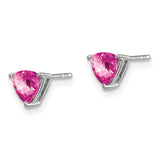 14k White Gold Trillion Created Pink Sapphire Earrings-WBC-EM7100-CPS-W