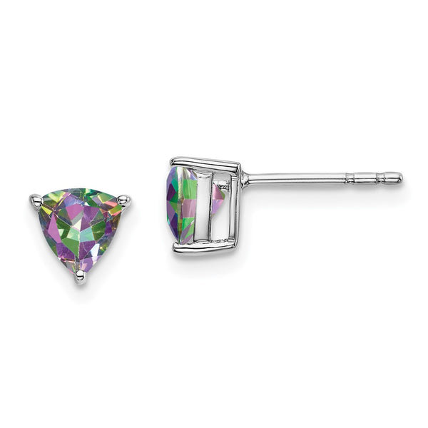 14k White Gold Trillion Mystic Fire Topaz Earrings-WBC-EM7100-FT-W