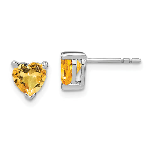14k White Gold Heart Citrine Earrings-WBC-EM7101-CI-W