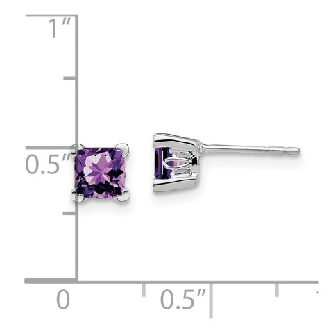 14k White Gold Square Amethyst Earrings-WBC-EM7102-AM-W