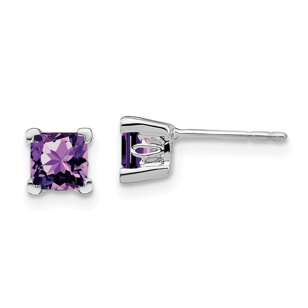 14k White Gold Square Amethyst Earrings-WBC-EM7102-AM-W