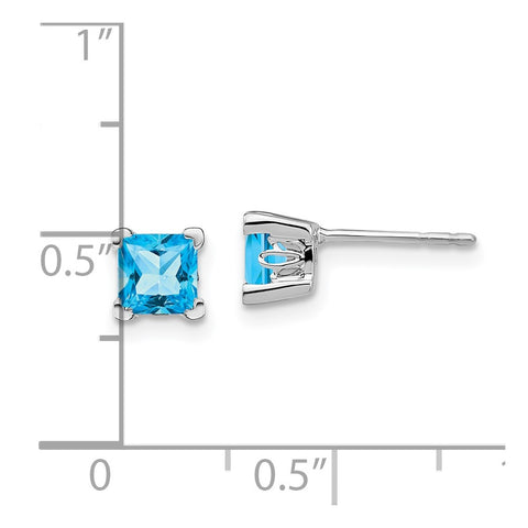 14k White Gold Square Blue Topaz Earrings-WBC-EM7102-BT-W